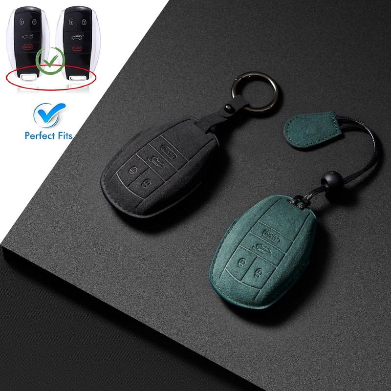 CGZOWYU Suede Genuine Leather Smart Key Fob Case Cover Compatible