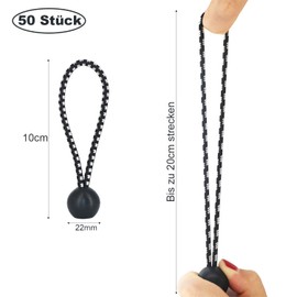 LOOGI Bungee Bands with Ball Pack of 50, Tarpaulin Tensioners with Ball 10 cm, Rubber Tensioner, Tent Elastics Expander Loops, Rubber Loops for Tarpaulins, Tent Banner