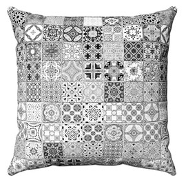 Black and White Indian Cushion Covers Mandala Covers Tapestry Boho style bohemian Elephants, Geomteric, Yin Yang, Mosiac, Floral Round Pillow Cases 16”x 16" inch (40 x 40 cms) Square (MOSIAC)