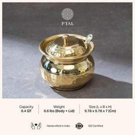 P-TAL Brass Oil Pot, Oil Container, Storage Jar, Ghee Pot with Spoon for Kitchen & Dining, made of Pure Brass (250 mL) - 8.5 oz