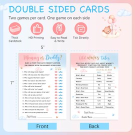 6 Fun Baby Shower Bingo Games - 74Pcs Bear Newborn Gender Reveal Bingo Game for 24 Guests, Boy or Girl Gender Reveal Ideas Blue Pink Teddy Bear Baby Prediction Cards, Mommy or Daddy, Old Wives Tales