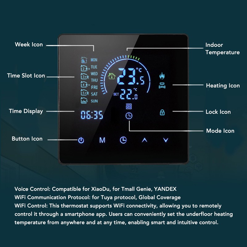 16A Digital Thermostat with LCD Display Programmable Thermostat Electric Heating