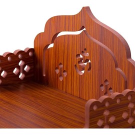 FIRKIRI Wooden Temple Wall Mounted Hanging Table Top Pooja Mandir God Stand Shelf for Home Office and Gifting Om Brown