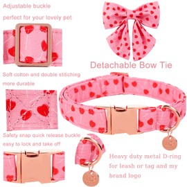 UP URARA PUP Valentine Dog Collar with Bow Tie, Valentine Bowtie Collar for Large Girl Dog, Cotton Collar with Durable Metal Buckle, Valentine’s Day Gift Pet Collar, L, Neck 16-24in, Red Heart