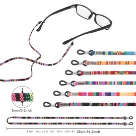 通用 Mehrfarbig Brillenband Damen, 6 Stück Brillen Halter Kette, 5mm Geflochtenes Barille Kette, Sonnenbrillen Kette Sportbrillen, Sonnenbrillen, Lesebrillen, Schutzbrille Brillenband für Frauen Männer