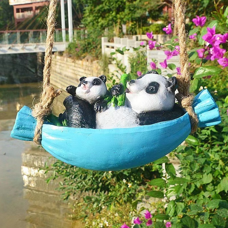 Swing Panda Statue Mother and Baby Panda Lying On The