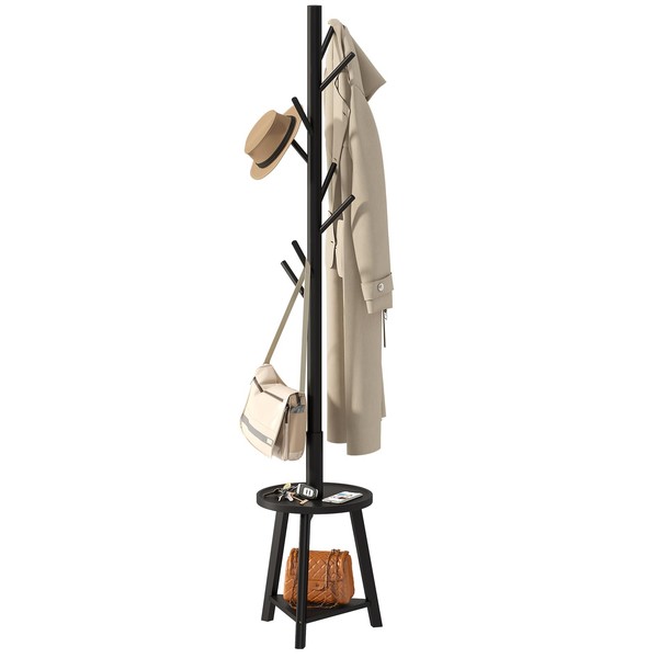 BMOSU Coat Rack freestanding Stand with Shelf Bamboo Wooden Coat