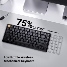 JamesDonkey J1 Low-Profile Wireless Mechanical Keyboard - QMK/VIA RGB Backlit, Hot-Swappable Brown Switch, Wireless Triple Mode, Double-Shot PBT Keycaps, 75% Layout Mac/Win/Linux for Gaming - Black