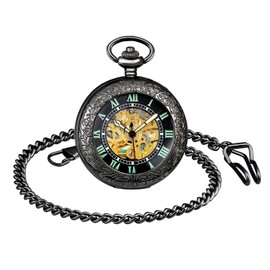 MICGIGI - Unisex Pocket Watch with Necklace Chain Analogue Automatic Antique Roman Numerals Mechanical Pocket Watches