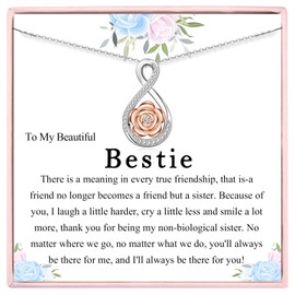 JETBON Best Friend Birthday Gifts: Sterling Silver Infinity Rose Pandant Necklace for Women, Bff & Bestie Gifts for Girls, Friendship Jewellery for Christmas & Graduation