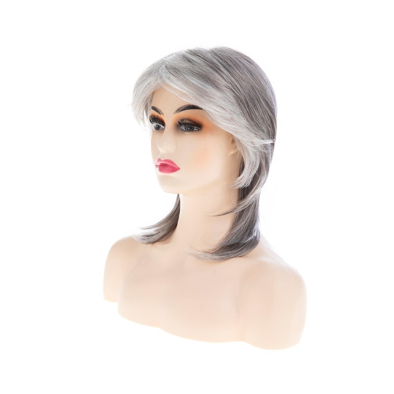 Sallcks Short Grey White Mullet Wig with Bangs Shaggy Layered