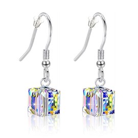 UAIAGM Austrian Crystal Earrings Cube Drop Dangle Earrings for Women Fashion 14K Gold Plated Jewelry Elegant Austrian Crystal Cube Earrings