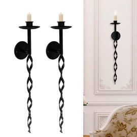 Glamativity Large 2 Pcs Black Metal Wall Long Candle Holders Twisted Sconces Décor, 22.5 x 2.4'' Retro Chic Wall Sconces Candle Holder Decoration, Wall Mount Metal Candlestick Holder for Living Room