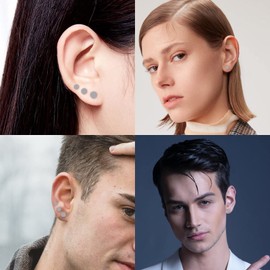 FACOKO Sterling Silver Women Earrings,Titanium Flat Dot Stud Earrings, Non-Nickel Hypoallergenic Earring for Sensitive Ears, Simple Men Round Disc Earrings(5mm, Silver)