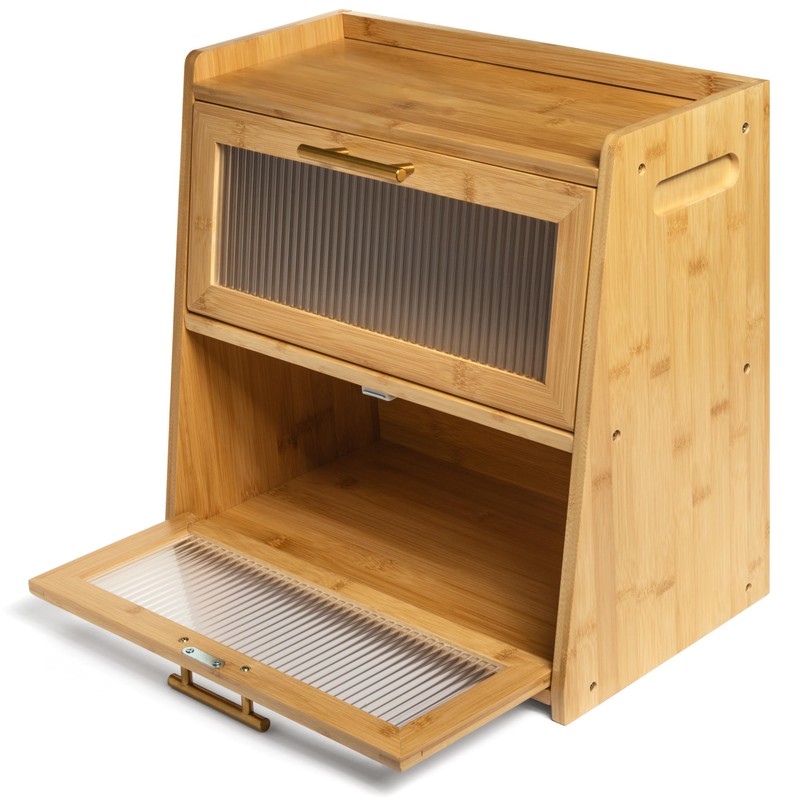 Gennua Kitchen Bamboo Bread Box for Kitchen Countertop, Large Dual-Layer