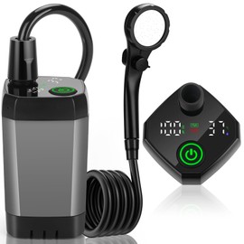 VIGNUTO Portable Shower for Camping, Rechargeable Camping Shower Pump with LED Display of Battery Level and Temperature, Lasting-150 Mins, Suitable for Outdoor Shower, Pet Bath, Car Washing