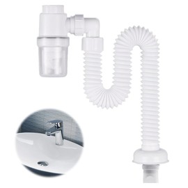 DASIAUTOEM Siphon, 1 1/4 Inch, Space-Saving Siphon, Flexible Drain Hose, Adjustable Siphon Washbasin, Odour-Proof Flexible Siphon, Replaceable Waste Water Pipe, Drain Pipe with Odour Trap