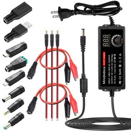 72W Power Supply Adjustable DC 3V ~ 24V Variable Universal Switching AC/DC Adapter Minidodoca AC to DC Converter with LED Voltage Display and 13 Tips, for 3V to 24V Household Electronics - 3000mA Max