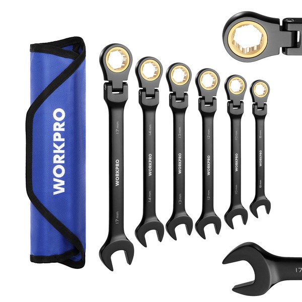 WORKPRO Combination Wrench, Ratchet Wrench Set, Set of 6, Oscillating Ratchet, Spanner, Compatible with Licked Bolts and Nuts, 72 Gears, Dual Heads, CR-V, Assembly, Auto Repair, Maintenance, Storage
