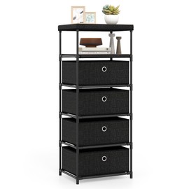 Giantex Dresser with 4 Drawers, Fabric Storage Tower with Wood Top & Metal Frame, Industrial Organizer Unit, Storage Organizer, Chest of Drawers for Living Room, Office, Closet, Hallway & Entryway