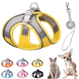 PETPUBGNZS Soft Small Dog Harness and Leash Set Mesh Puppy Harnesses Leash Easy Walk Dog Vest Adjustable Reflective No Pull Dogs Harnesses for Small Dogs Cats (Yellow Grey, L)
