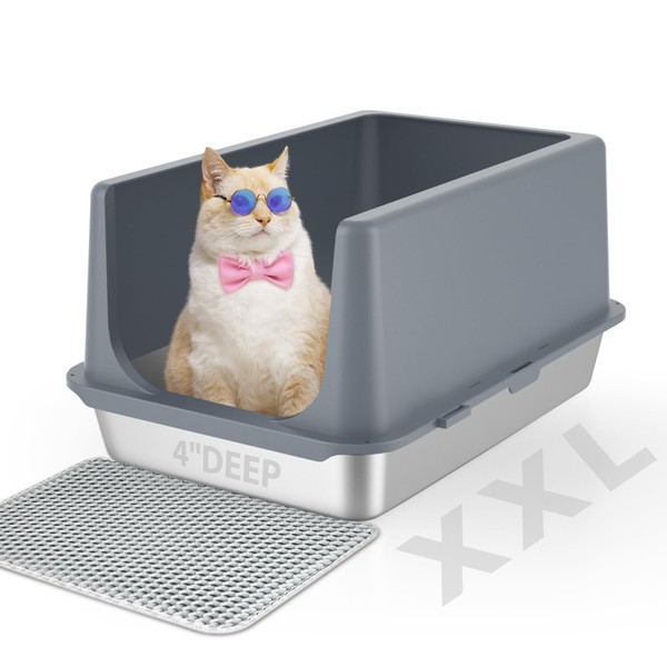 LIHONG Stainless Steel Litter Box with Lid, XL Metal Cat