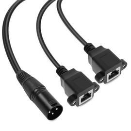 GELRHONR 3-Pin XLR to Dual RJ45 Cable, XLR Male to 2 RJ45 Female DMX Cat5 Ethernet Adapter Converter DMX Cable, for DMX-CON Controller Series, Stage and Recording Studio 30 cm (3 Pin XLR Male)