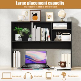 Desktop Hutch Shelf, Countertop Storage Bookshelf with 4 Cubes for Computer Desk, Desktop Display Rack, Multipurpose Wood Desktop Hutch Organizer for Dorm Office Home, 37 * 10 * 29 INCH (Black)