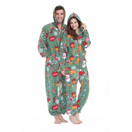 XMASCOMING Women's & Men's Hooded Fleece Onesie Pajamas Merry Xmas Size US M
