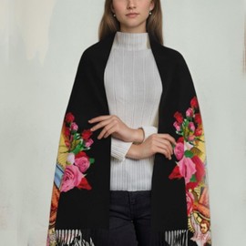 Virgin Mary Shawl Wrap For Women Soft Scarf Blanket Virgen De Guadalupe Gifts (Black)