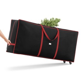 SONGMICS Christmas Tree Storage Bag with 1.6-Inch Wheels, Rolling Storage Bag, up to 9 ft, For Disassembled Holiday Tree, Length-Adjustable Handles, 600D Oxford Fabric, Ink Black URXS004B01