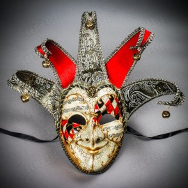 iLoveMasks Red Black Classic Jester Musical Joker Laugh Gold Lip Venetian Masquerade Mask