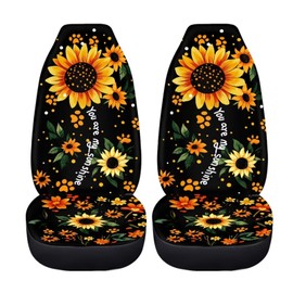 BIGCARJOB Sunflower Car Accessories Set 2 Pcs Dog Paw Sunflower Car Seat Cover Full Set for Women Girls Cute Auto Interior Seat Protector Saddle Blanket,Universal Fit