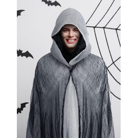Geyoga Hooded Cloak Medieval Renaissance Gothic Wizard Cape Grim Reaper Cosplay Costume for Adult(Gray,L)