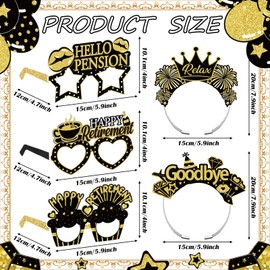 Yuxung 24 Pcs Retirement Party Decorations Paper Glasses and Headband Set for Men Women, Black Gold Happy Retirement Party Supplies, Funny Farewell Retired Photo Props Decor