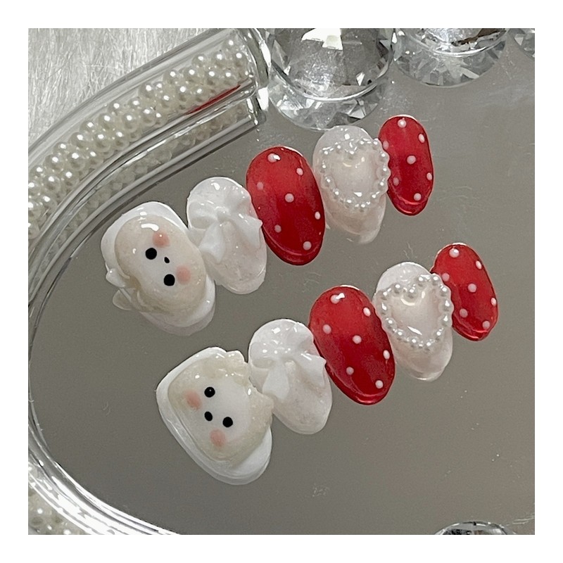 (3+1) Red Apple Handmade Nail Tips - Round / (3+1)