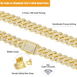 Cysnuc Iced Out Cuban Link Bracelet for Men Women 12mm 18K White Gold Plated Bling Diamond Hip Hop Rapper Thick Hypoallergenic Jewelry with Gift Box, 8.5 Inches, Cubic Zirconia