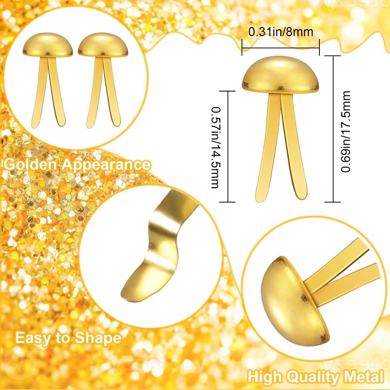 ADULLPONY 600Pcs Gold Brads, Paper Fasteners, 8x17.5mm Mini Brads, Split