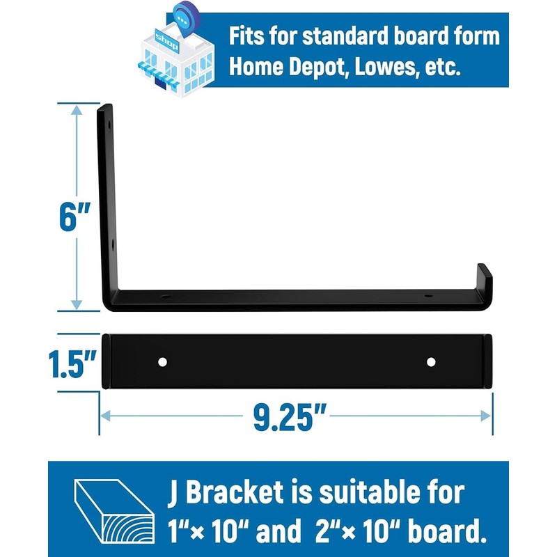 LEOPO 10 inch Shelf Brackets 6-Pack ,1/5 inch Thick Heavy