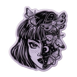Cartoon Black Butterfly Half Girl Face Enamel Pin Japanese Horror Mangaka Brooch Bag Clothes Lapel Pin Badge Punk Cool Goth Jewelry Gift for Women Girls