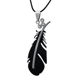 Hanessa Jewellery Men's Women's Necklace Black Feather Pendant Made of Stainless Steel Faux Leather Chain Gift for Husband or Wife/Boyfriend or Girlfriend, Leather