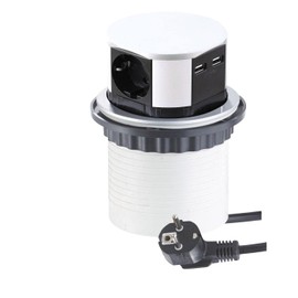 Lumonic TetraBox 3 x Schuko Sockets + 2 x USB 2.4 A Table Sockets Silver I 3 Sockets with 230 V in Tower Max. 3600 W I With Drill Hole Size 107 mm Ideal