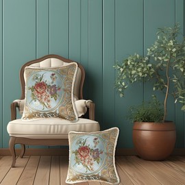 SZHELEJIAM Pillow Cases Set of 2, Jacquard Retro Embroidery Pillowcove, Sofa Decorative Cushion Cover,Size: 18.8x18.8inches(Blue)