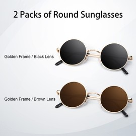 ANZIW Round Polarized Sunglasses Men Women,Retro Metal Hippie Shades with 100% UV Protection