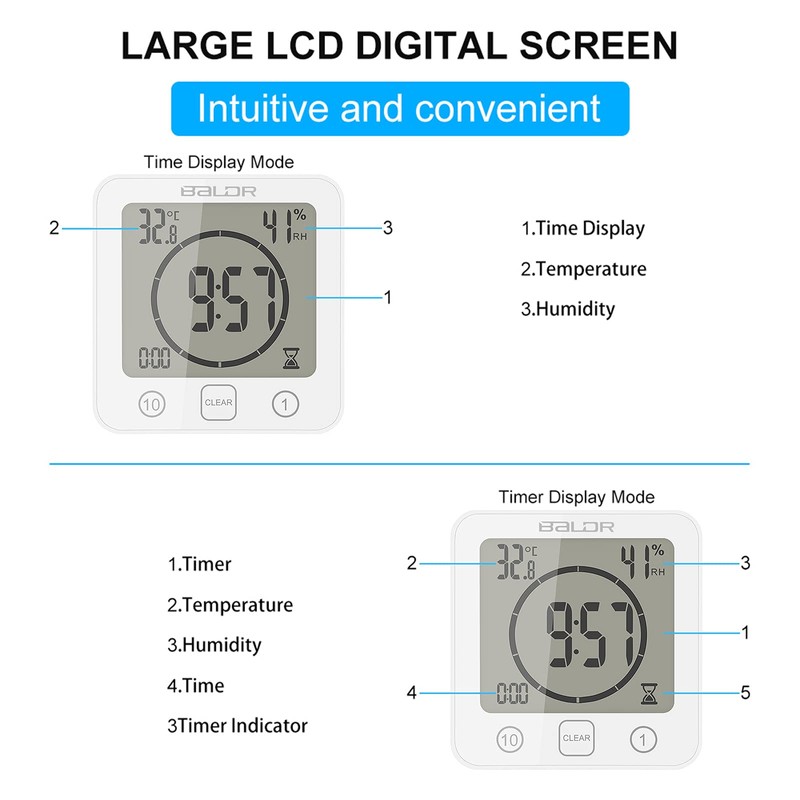 ONEVER Digital Shower Timer With Waterproof Touch Screen, Temperature and