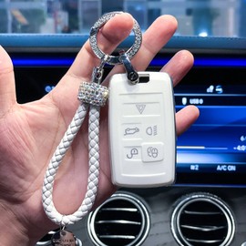 for Land Rover Key Fob Cover, Key Fob Case Full Protection Case is Premium Soft TPU Compatible with Land Rover Range Rover Vogue Sport 2018 Discovery 5 Smart Remote Key (B White)