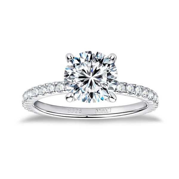 TIMEFASHION 2CT Moissanite Engagement Ring D Color VVS1 Clarity 925