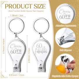 Teenyyou 50 Sets 60th Birthday Party Favors for Guests Cheer to 60 Years Multi Functional Keychain Bottle Opener Nail Clippers with Thank You Card Organza Bags and Rope for Anniversary Party Favors