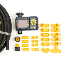 Soaker Hose Kit - 200 ft of 3/8" ID Recycled Rubber Soaker Hose, Fittings, and AquaTimer™ Digital Water Timer - Soaker Hose with Push-Fit Connectors - Garden Watering System for Lawn and Raised Beds