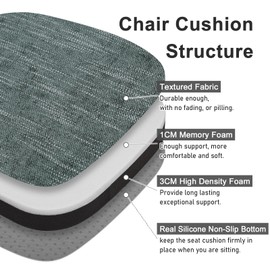 baibu 14x14 Memory Foam Metal Chair Cushions Set of 2, Dual-Layer Design Non-Slip Metal Dining Chair Pads Kitchen Seat Cushion with Machine Washable Cover, 2 Counts, Dark Grey